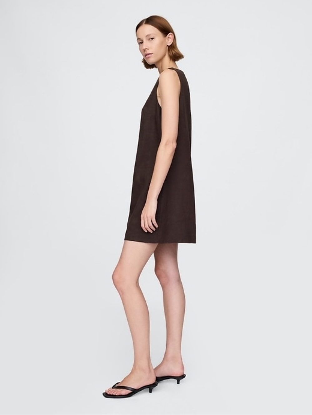 Gap Linen-Blend Mini Shift Dress Terra Brown - Picture 2 of 3